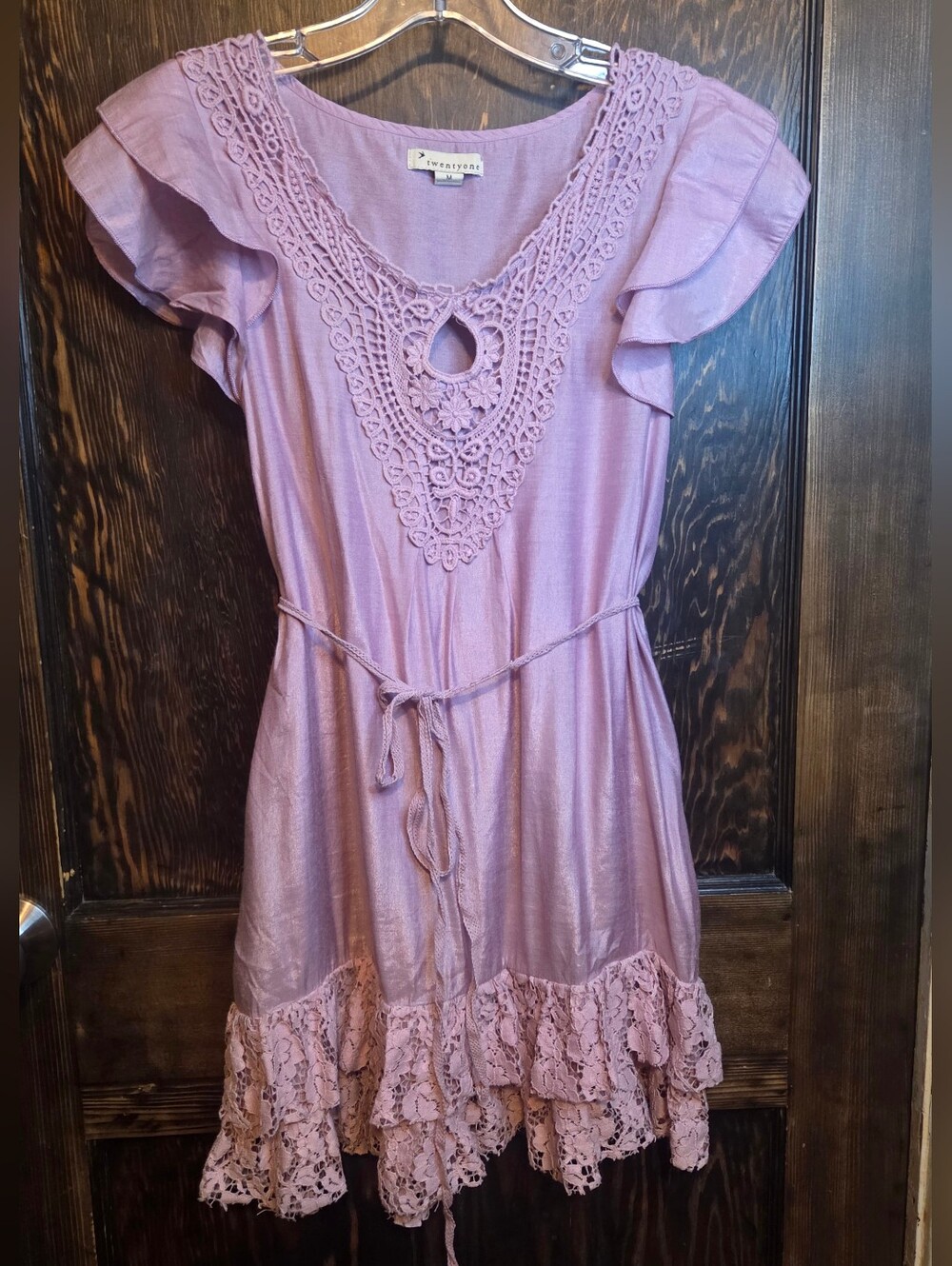 *Vntg*Y2k* TwentyOne Lavender Crochet-Trim Bohemian Mini Dress